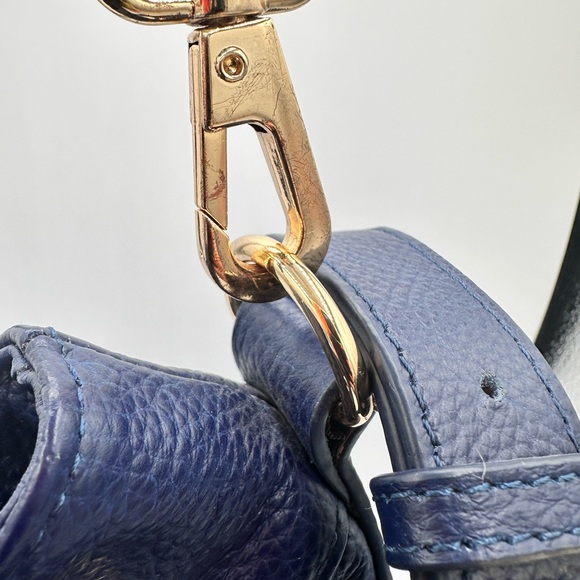 Ora Delphine Blue Leather Bucket Bag with gold trim. - Picture 7 of 10